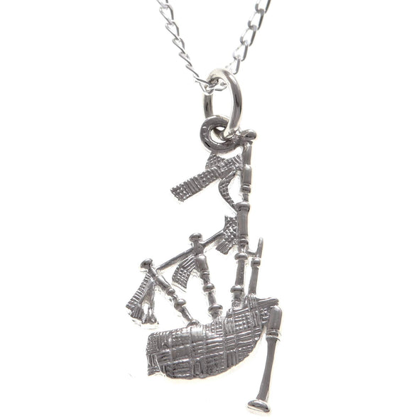Sterling Silver Bagpipes Pendant - Scottish Necklace with 18" Chain and Jewellery Gift Box