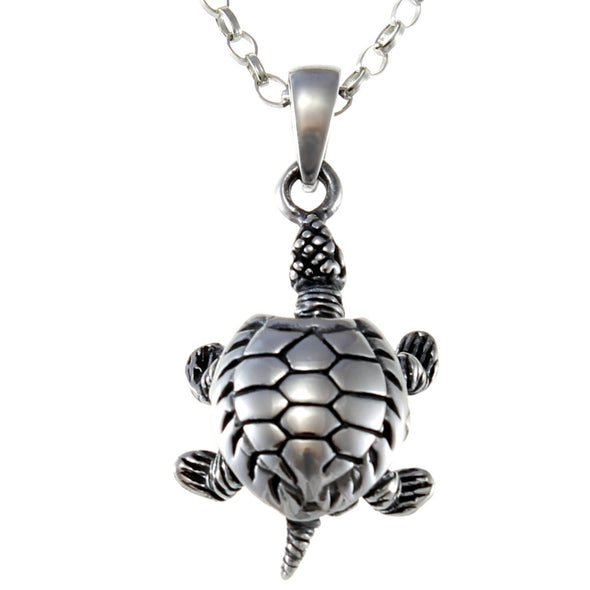 Sterling Silver Turtle Pendant Necklace With 18" Chain