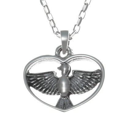 Sterling Silver Guardian Angel Bird in Heart - Holy Spirit Pendant Necklace with 18" chain and jewellery gift box