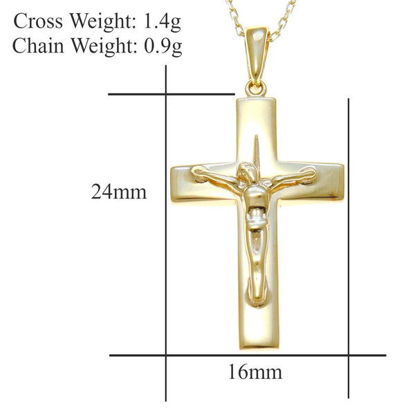 9ct Gold Crucifix Cross Pendant Necklace with adjustable 16"-18" Chain and Jewellery Gift Box