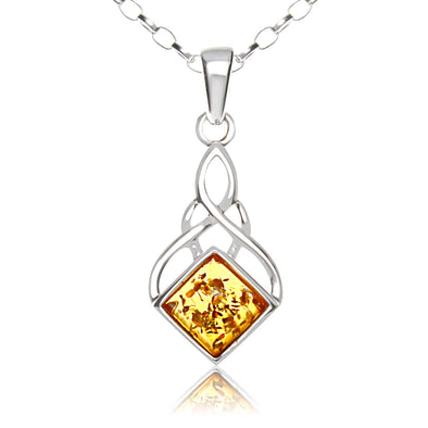 Alexander Castle Sterling Silver and Amber Celtic Pendant Necklace with 18" Chain and gift box. Great woman's gift for Christmas or Birthday's