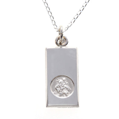 Sterling Silver St Christopher Ingot Pendant with 18" Chain - 10mm x 20mm