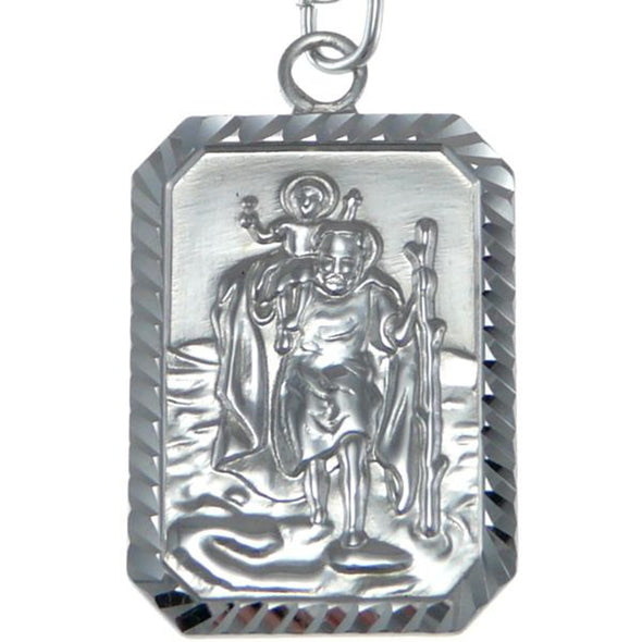 Large Rectangular Sterling Silver St Christopher Pendant and 18" Chain with Jewellery Gift Box