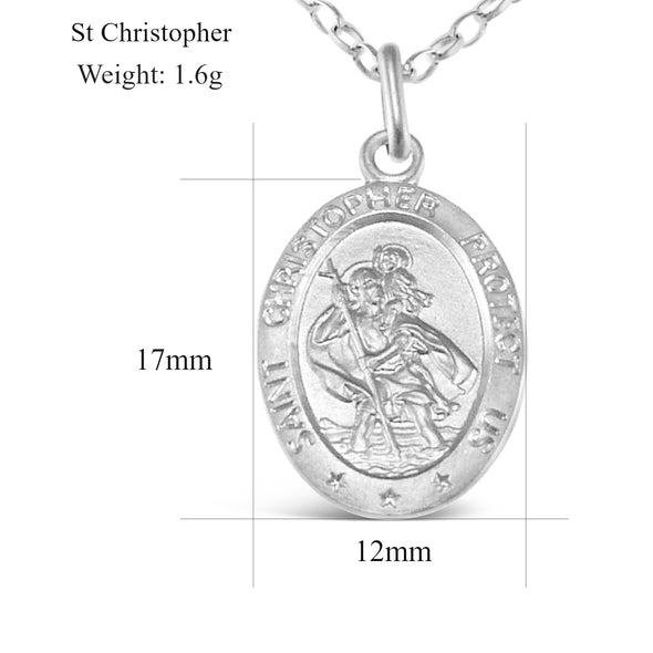Oval Sterling Silver St Christopher Pendant with 18" Chain - 24mm x 12mm with Jewellery presentation box