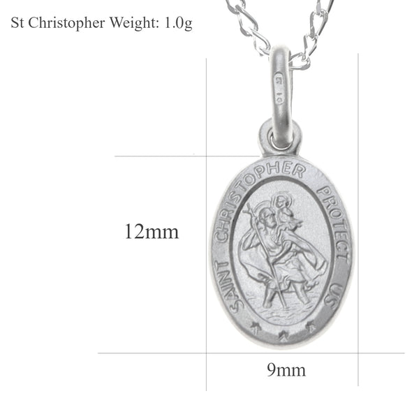 Small Oval Sterling Silver St Christopher Pendant Necklace with 16" Chain and Jewellery Gift Box - 20mm x 9mm