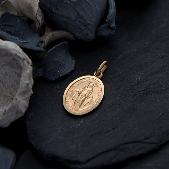 9ct Gold Miraculous Medal Pendant - Matt Finish 18mm