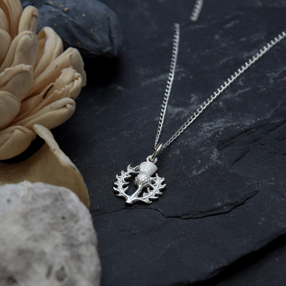 Sterling Silver Thistle Pendant - Scottish Necklace with 18" Chain and Jewellery Gift Box