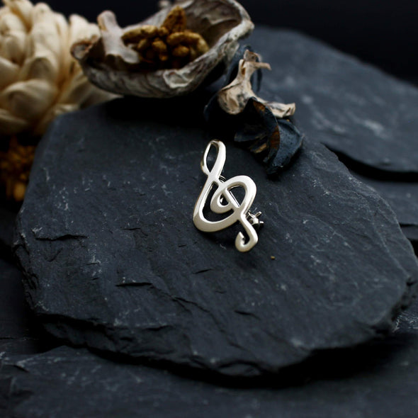 Sterling Silver Treble Clef Brooch - Musical note in a jewellery gift box
