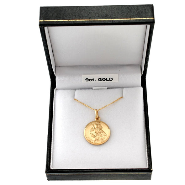9ct Gold St Christopher Pendant Medal - 18mm - with 18" Chain and jewellery gift box