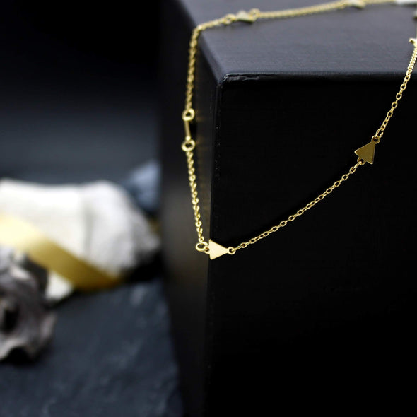 Gold plated sterling silver triangle bobbles stacking necklace with adjustable fastening and jewellery gift box