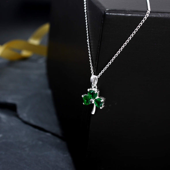 Sterling Silver Shamrock Irish Celtic Necklace and Earring Gift Set with Jewellery Gift Box