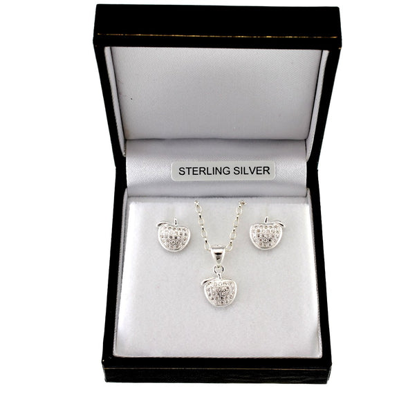 Sterling Silver Apple Pendant and Earrings Jewellery Set