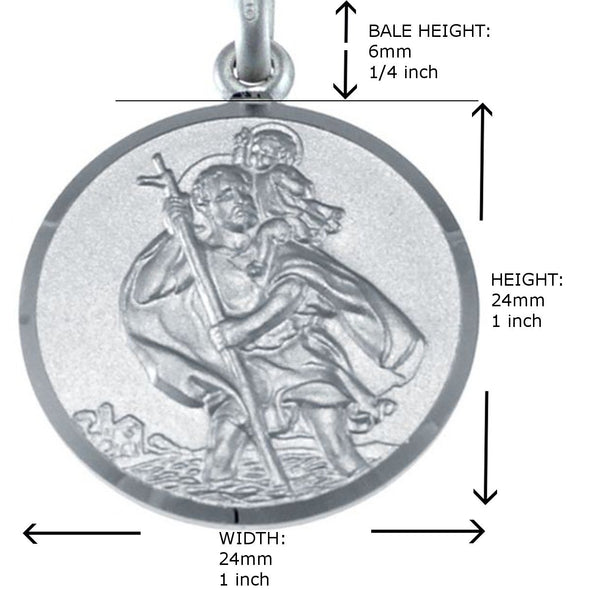 Mens Large Reversible Sterling Silver St Christopher Pendant with 20" Chain & Jewellery Gift Box - 24mm