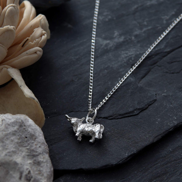 Sterling Silver Highland Cow Pendant & Earring Gift Set - Animal Lover Gift