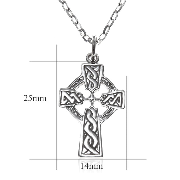 Small Sterling Silver Celtic Cross Pendant with 18" Silver Chain and Jewellery Gift Box