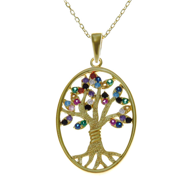 9ct Gold and coloured stones Tree of Life Yggdrasil Pendant Necklace with adjustable 16" to 18" chain and jewellery gift box
