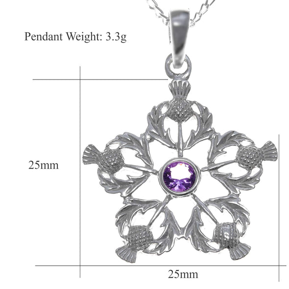 Sterling Silver and Amethyst Thistles Pendant necklace with 18" Chain and jewellery gift box