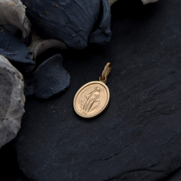 9ct Gold Miraculous Medal Pendant - Matt Finish 14mm