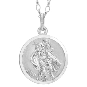 Reversible 925 Sterling Silver St Christopher Pendant Necklace - 18mm with 18" Sterling Silver Chain & Jewellery Gift Box