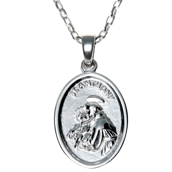 Sterling Silver St Francis and St Anthony Reversible Pendant Necklace with 18" Chain and Gift Box