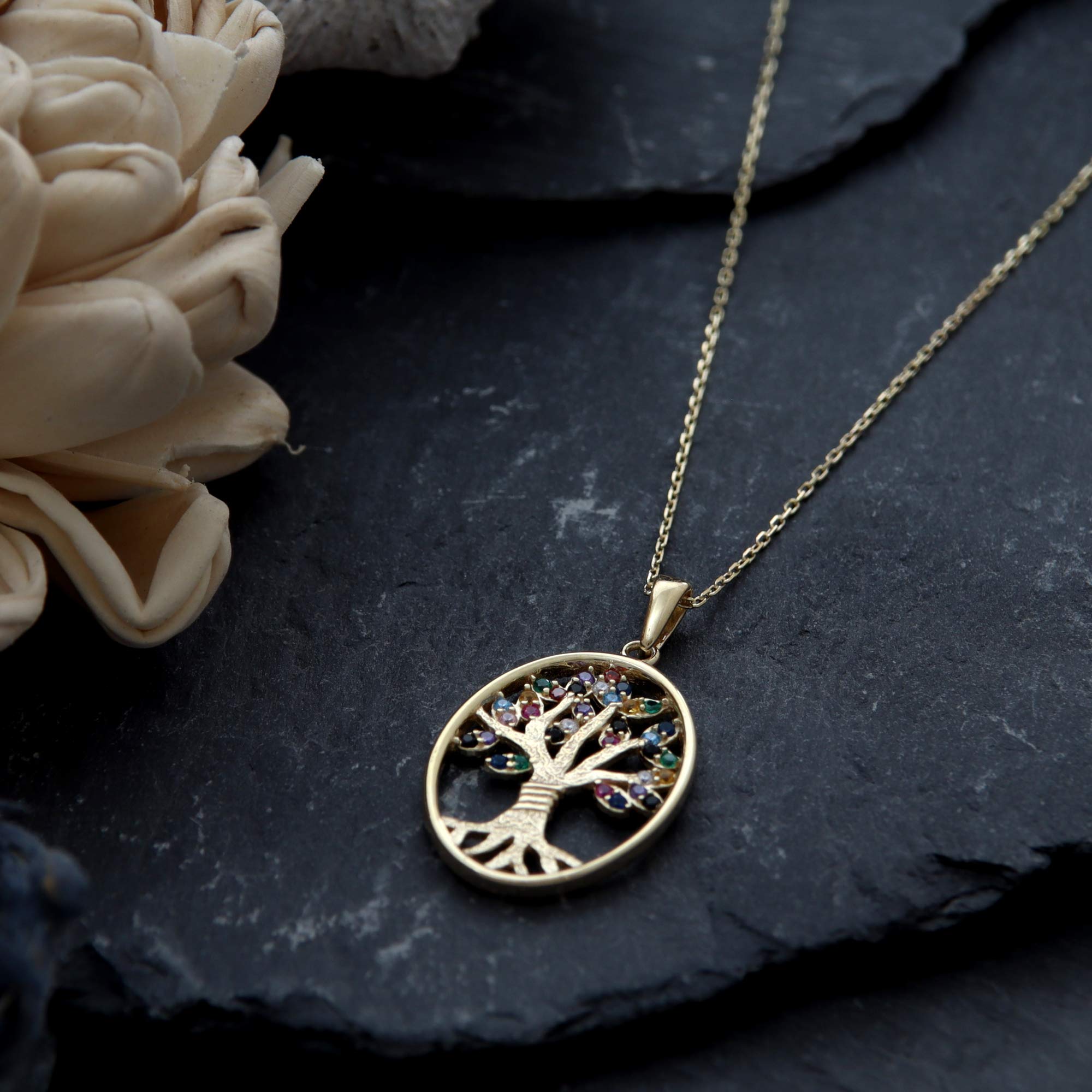 14K Gold Tree of Life Necklace, Family Tree Pendant Necklace, Tree of Life  Charm -