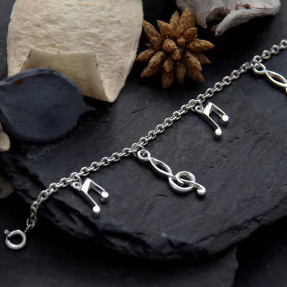 Sterling Silver Treble Clefs & Semi Quaver Bracelet and Jewellery Gift Box