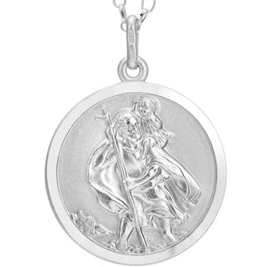 925 Sterling Silver St Christopher Pendant Necklace - 22mm with 18" Sterling Silver Chain & Jewellery Gift Box