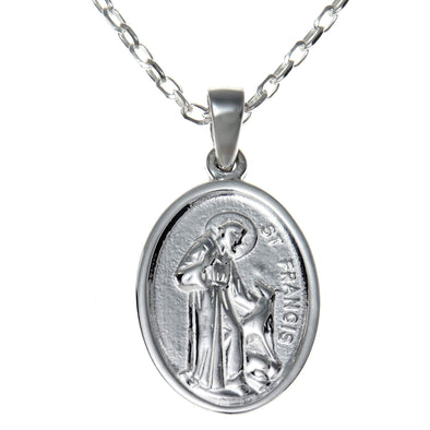 Sterling Silver St Francis and St Anthony Reversible Pendant Necklace with 18" Chain and Gift Box