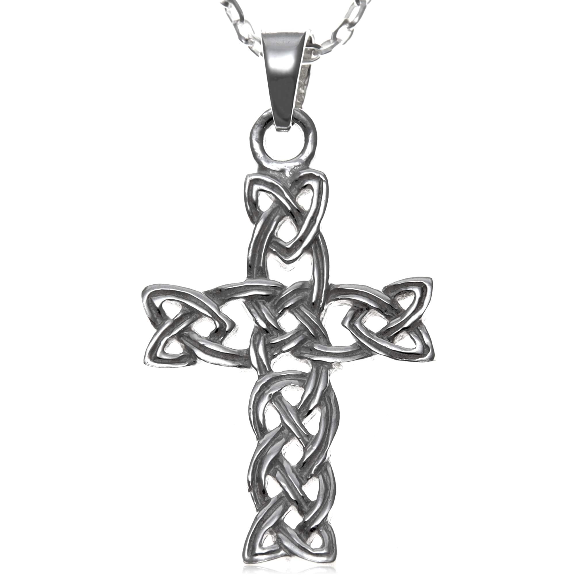 Sterling Silver Celtic Cross Pendant Necklace for Women with 18