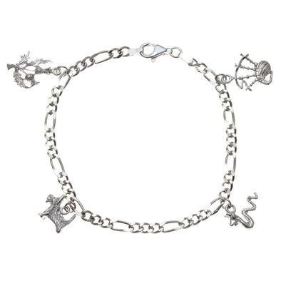 Alexander Castle Sterling Silver Scottish Charm Bracelet with Nessie, Thistles, Bagpipes and Scotty Dog