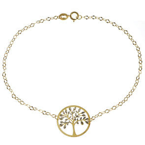 9ct Gold Bracelet for Women Teens Girls - Tree of Life Gold Charm Bracelet with Jewellery Gift Box - 7.5 Inches