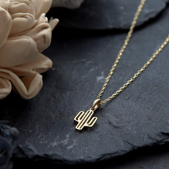Gold Plated Sterling Silver Cactus Pendant Necklace with adjustable 16" to 18" chain and jewellery gift box