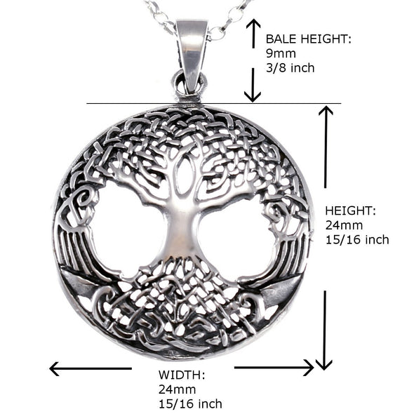 Sterling Silver Tree of Life Celtic Pendant Necklace with 18" silver Chain & Jewellery Gift Box. Womans Yggdrasil Crann Bethadh gift with silver chain.