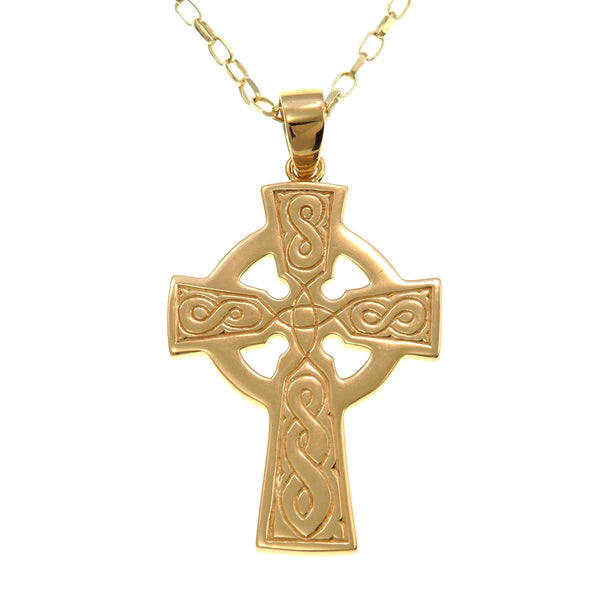 9ct Gold Celtic Cross Pendant Necklace with 18" Gold Chain and Gift Box