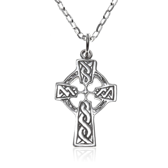 Small Sterling Silver Celtic Cross Pendant with 18" Silver Chain and Jewellery Gift Box