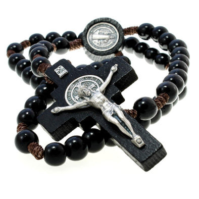 Dark brown / Black Wooden St Benedict Rosary Beads with Medallion Junction