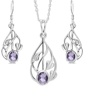 Women's Jewellery Sterling Silver & Amethyst Charles Rennie Mackintosh Gift Set - Necklace and Earring Set with Jewellery Gift Box