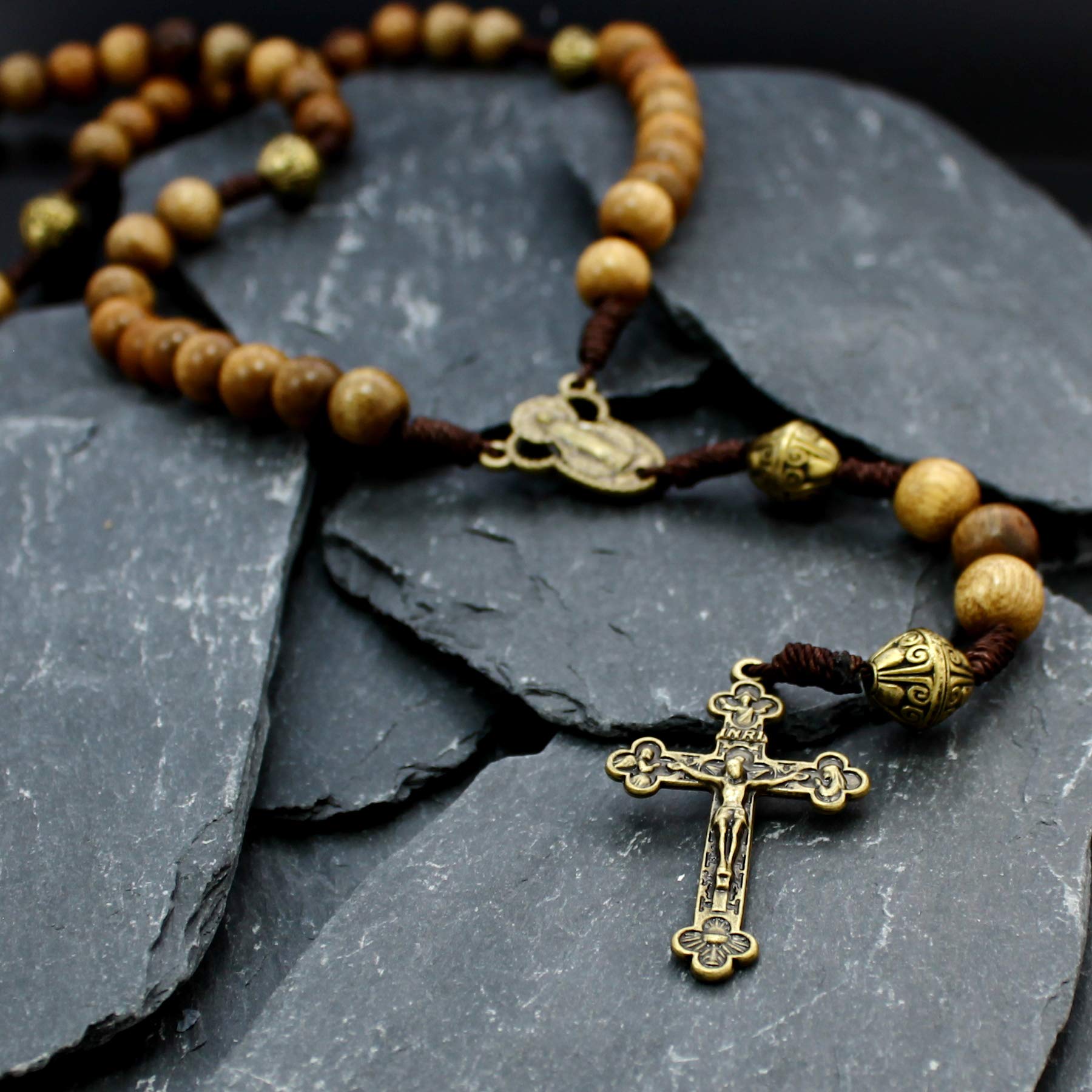 Buy Nazareth Store Our Her Sacred Wood Beads Rosary Necklace Handmade Solid Catholic Rosary Virgin Mary Medal Holy Spirit Cross Velvet Bag