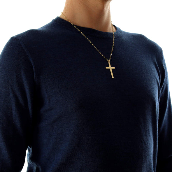 Large Mens 9ct Gold Cross Pendant Necklace With 20" Gold Chain & Jewellery Gift Box