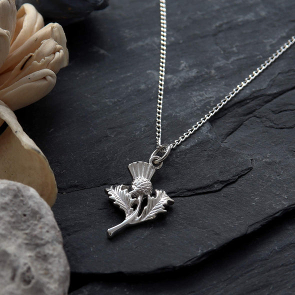Sterling Silver Thistle Pendant necklace - Scottish Necklace with 18" Chain and jewellery gift box