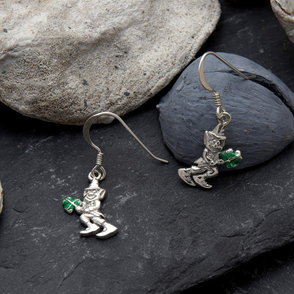 Sterling Silver Leprechaun Irish Celtic Pendant Necklace and Earring Gift Set with Jewellery Gift Box