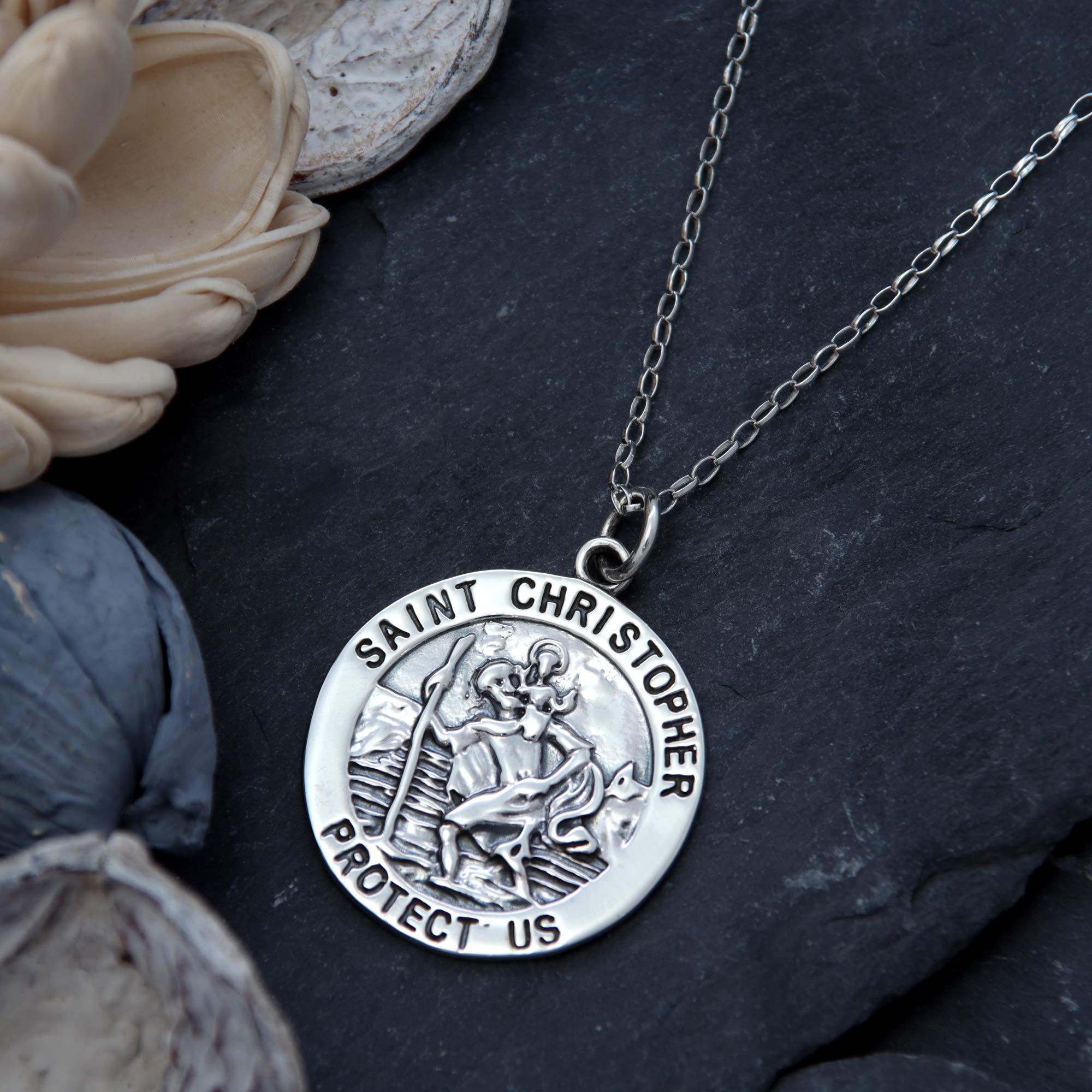Luxury, 30mm Saint Christopher Necklace. 925 Sterling Silver, Personalised  Engraved Gift | Heavens Blessings