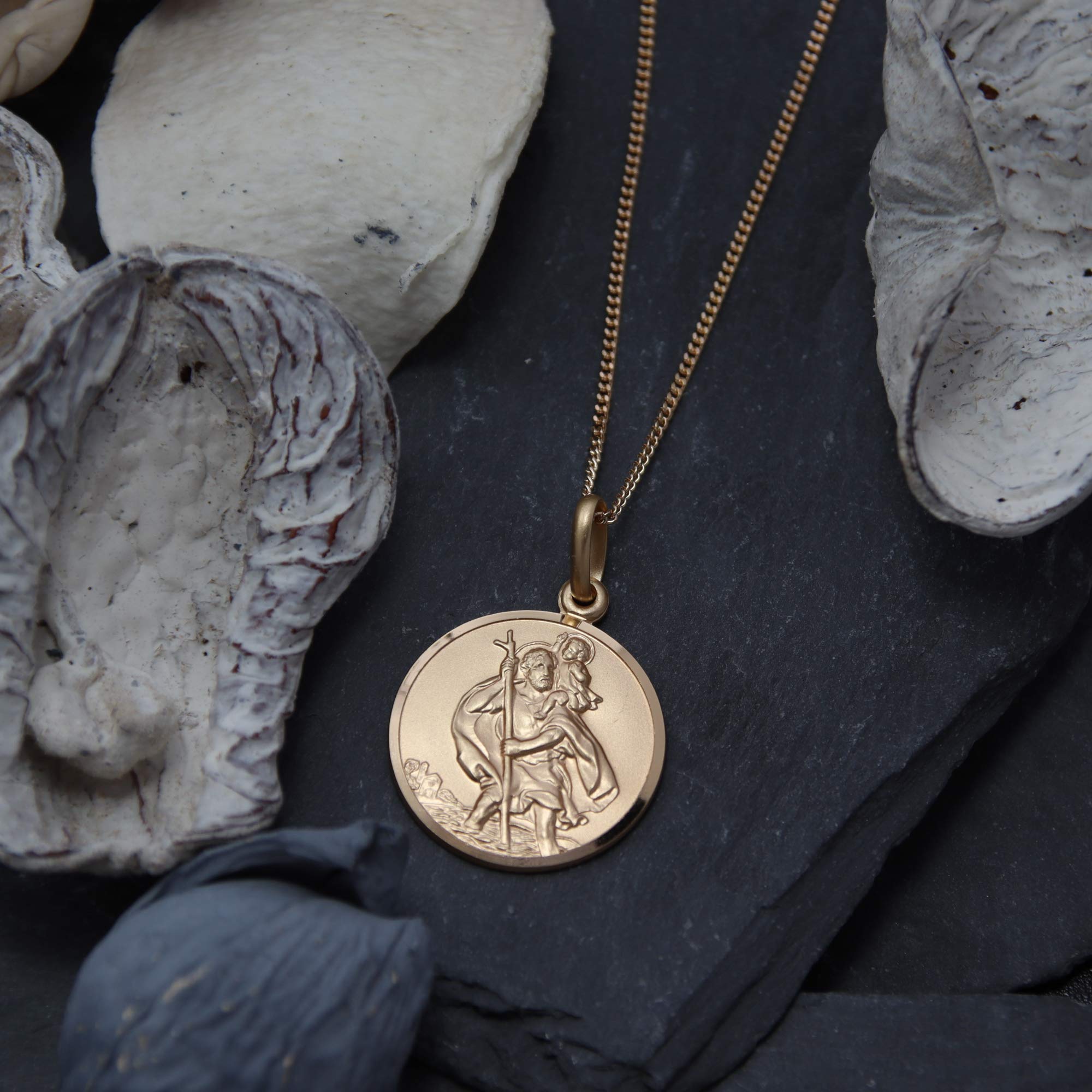 Coin Necklace, Saint Christopher Gold Medallion Pendant, Thick Gold Cu –  MeltemiCollection