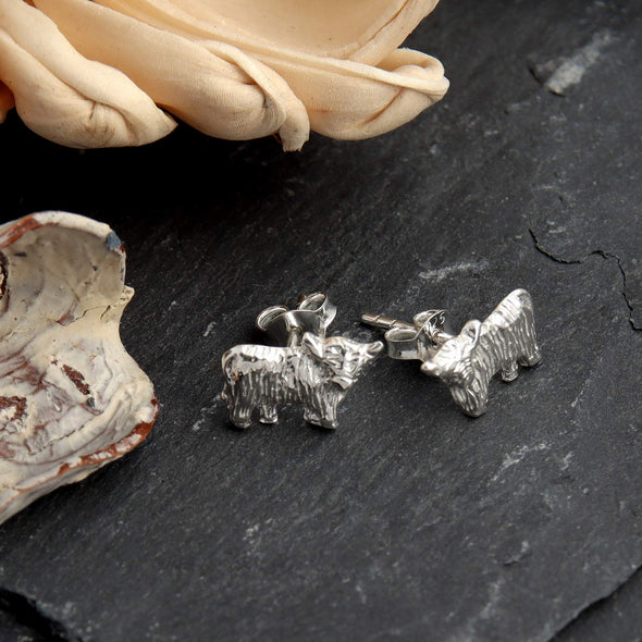 Sterling Silver Highland Cow Pendant & Earring Gift Set - Animal Lover Gift