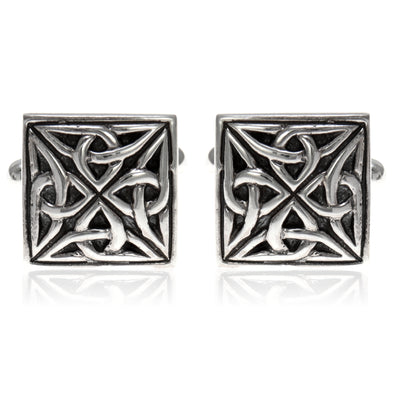 Sterling Silver Celtic Oxidised Square Cufflinks with Presentation Gift Box. Great gift for a man on a birthday or Christmas